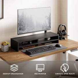 Fenge Monitor Stand, 31.5 Inch Computer Monitor Riser for Desk, 2 Tiers Wood Desk Shelf with Storage, Desktop Organizer for PC, Laptop, Screen, Printer