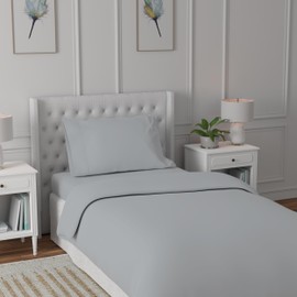 Purity Home Organic 100% Cotton Single Duvet Cover Set Light Grey, Eco-Friendly 2pcs Single Bedding Sets, Percale Weave Duvet Sets, Breathable & Lightweight Quilt Covers Single with Button Closure
