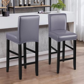 YISUN Waterproof Bar Stool Covers, Set of 2, Stretch PU Bar Stool Cover with Backrest, Removable Washable Chair Covers, Bar Stool Covers for Short Swivel Chair, Dining Room Chair, Bar Stool (2, Grey)