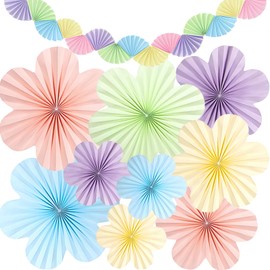 Torytoe Paper Flowers Decoration Hanging, Paper Flowers Colourful with Paper Fan Garland Hanging Paper Fans for Parties Weddings Baby Shower Festive Decorations