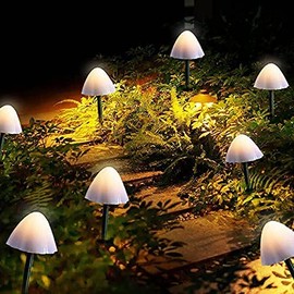 Outdoor Solar Garden Lights, Set of 12 Mini Solar Mushroom Light Outdoor Waterproof Cute Mushroom Shaped Pathway Landscape Lights for Yard Patio Garden Party Wedding Festival Decoration (Warm White)