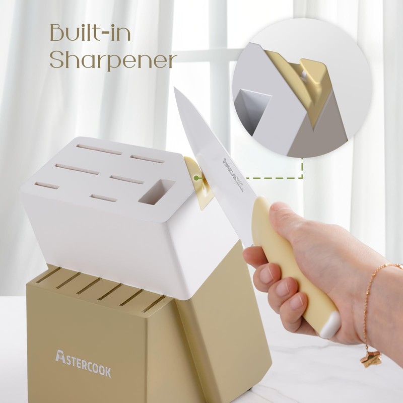 Astercook Knife Set Block and Sharpener 15 Pcs German Stainless
