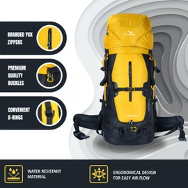 TRAWOC AEROFIT 60L Internal Fiber Frame Backpack-Hiking,Trekking, Rucksack for Men & Women with Shoe Compartment HK012-Yellow
