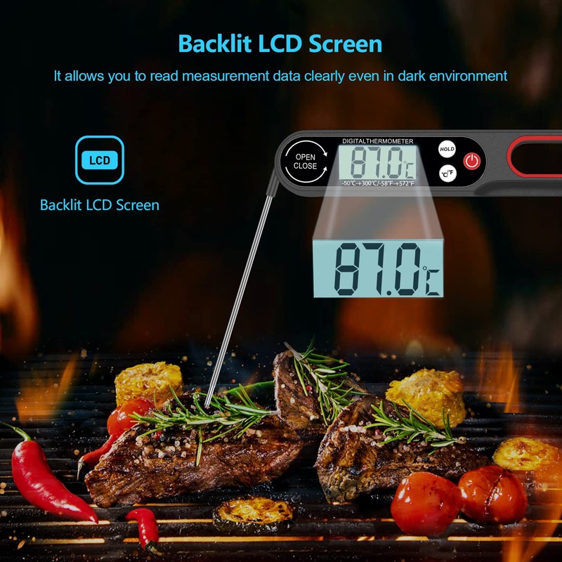 MOXYOY Meat Thermometer Probe, Digital Food Thermometer with Backlight LCD