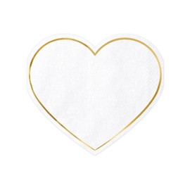 PartyDeco Heart-shaped napkins, white with golden edge, decorative napkins for Valentine's Day, wedding, communion, christening, cloths with print, table decoration, disposable tableware