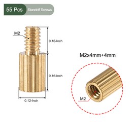 YOKIVE 55 Pcs M2 Standoff Screws, Brass Knurled PCB Standoffs, Keep Height Consistent, Great for Motherboard (Gold Tone, 4mm+4mm)