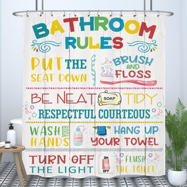 LIGHTINHOME Bathroom Rules Shower Curtain 72Wx72H Inches Kids Funny Motivational Words Colorful Inspirational Quotes Wooden Nursery Bathroom Cloth Fabric Waterproof Polyester Home Decor Set with Hooks