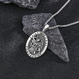 SHEAISRS Saint Michael Necklace 925 Sterling Silver Patron Amulet Medal Jewelry for Men Women