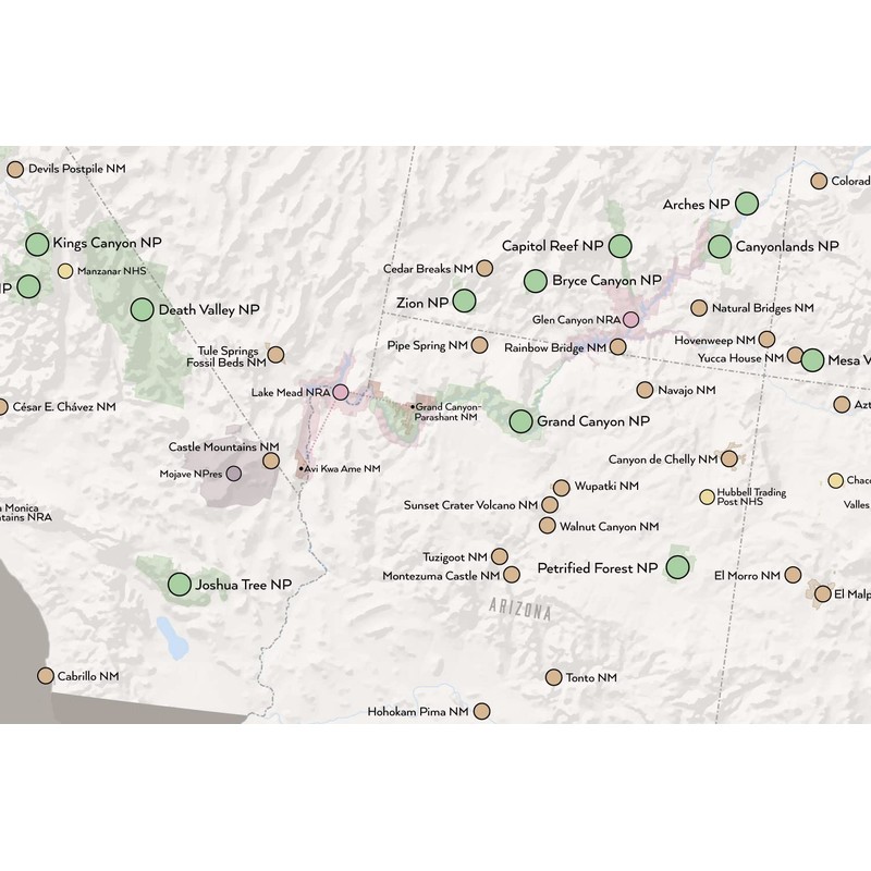 US National Park System Units Map 24x36 Poster (White &