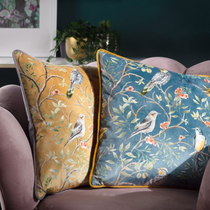 Wylder Tropics Orient Chinoiserie Birds Cushion Cover, Slate Blue, 43