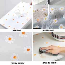 Daisy Shelf Liner for Kitchen Cabinets Non-Adhesive Drawer Liner Non-Slip Refrigerator Liner Waterproof Fridge Pad Cupboard Mat Easy Placemats, Ideal for Wire Pantry Bathroom