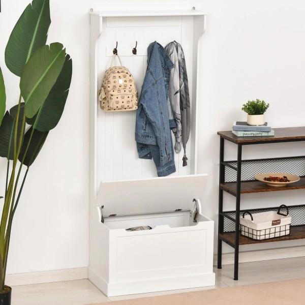 HOMCOM 3-In-1 Entryway Hall Tree with Storage Bench, Coat White