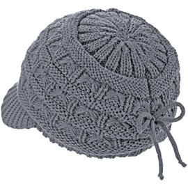 Winter Warm Fashion Knit Adjustable Warm Chenille Lined Winter Knit Visor Beanie Cap with Brim(Gray)
