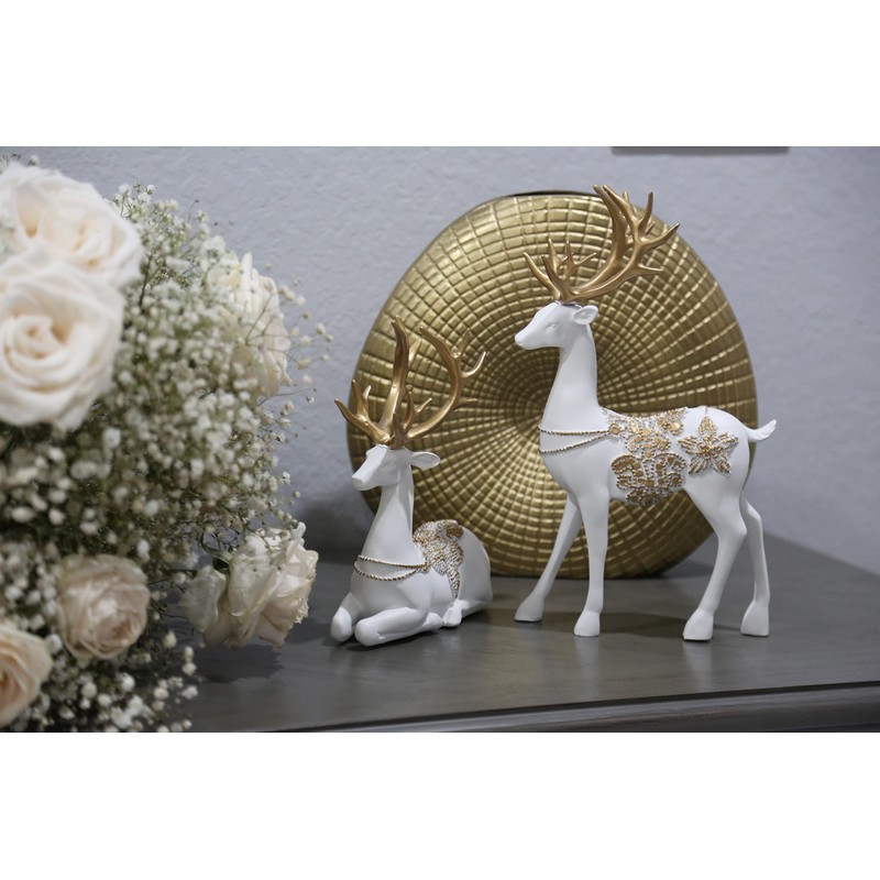 2 Pieces Elegant Christmas Reindeer Resin Statues for Home Decoration