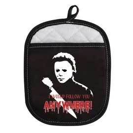 CMNIM Michael Myers Oven Mitts and Pot Holder,Michael Myers Merchandise Gift,Horror Movie Gloves for Cooking Grilling,Killer Villain Fans Kitchen Baking Gift (Michael Anywhere Oven Mitts)