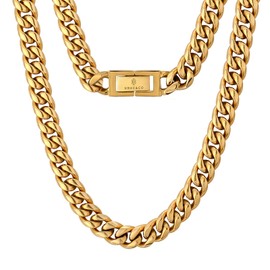 KRKC&CO 10mm Cuban Link Chain, 18K Gold Plated Stainless Steel Men's Necklace, Anti-Tarnish Anti-Allergies, Miami Curb Chains Hip Hop Necklace for Men Homme(10mm-Gold,18inches)