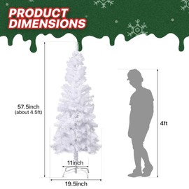 MoNiBloom 5 Feet Hinged Artificial Christmas Tree with Metal Stand and PVC Branch Tips, White Slim Pencil Xmas Tree for Holiday Decoration Home Office Party Indoor Outdoor, Easy Assembly