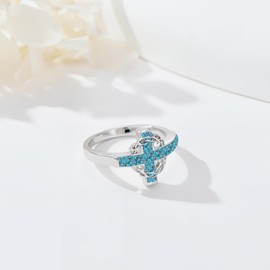 YYmqmq Turquoise Cross Ring 925 Sterling Sliver Crown of Thorns Ring Christian Jewelry Catholic Gifts for Women Men Size 8