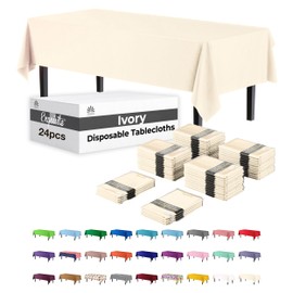 Exquisite 24-Pack Ivory Plastic Table Cloth - 54In. x 108In. Disposable Tablecloth for Parties - Rectangle Tablecloth - Disposable Table Cloths for Parties - Plastic Table Cover for Picnics