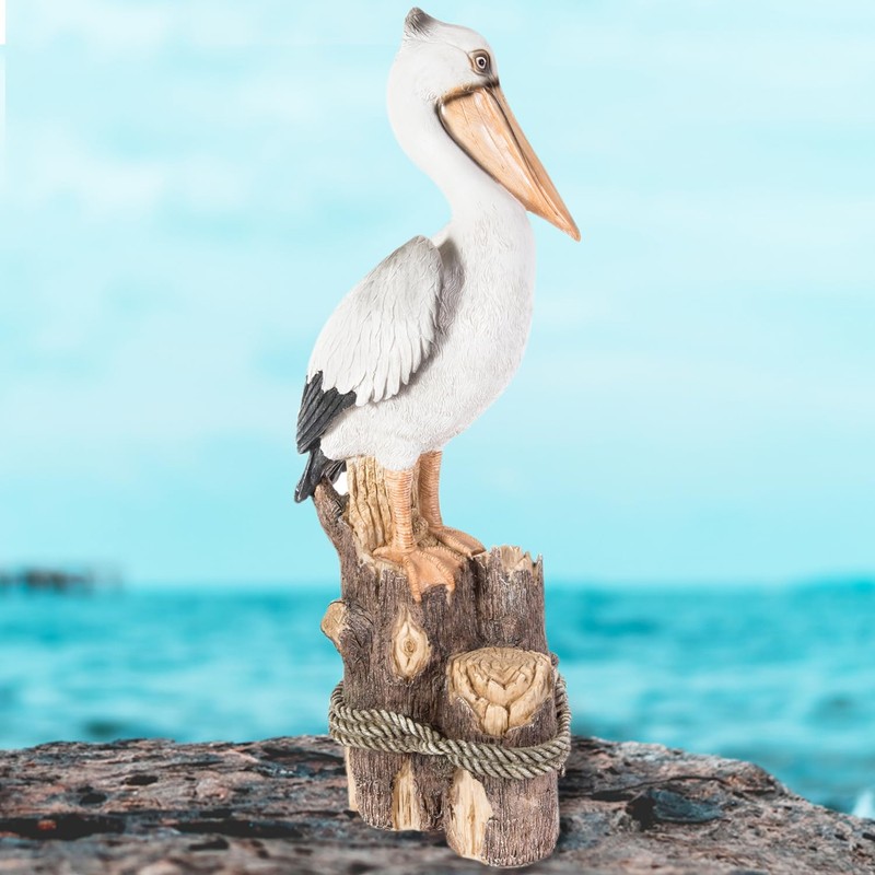 Pelican Statue – 24" Tall White Coastal Bird Sculpture on