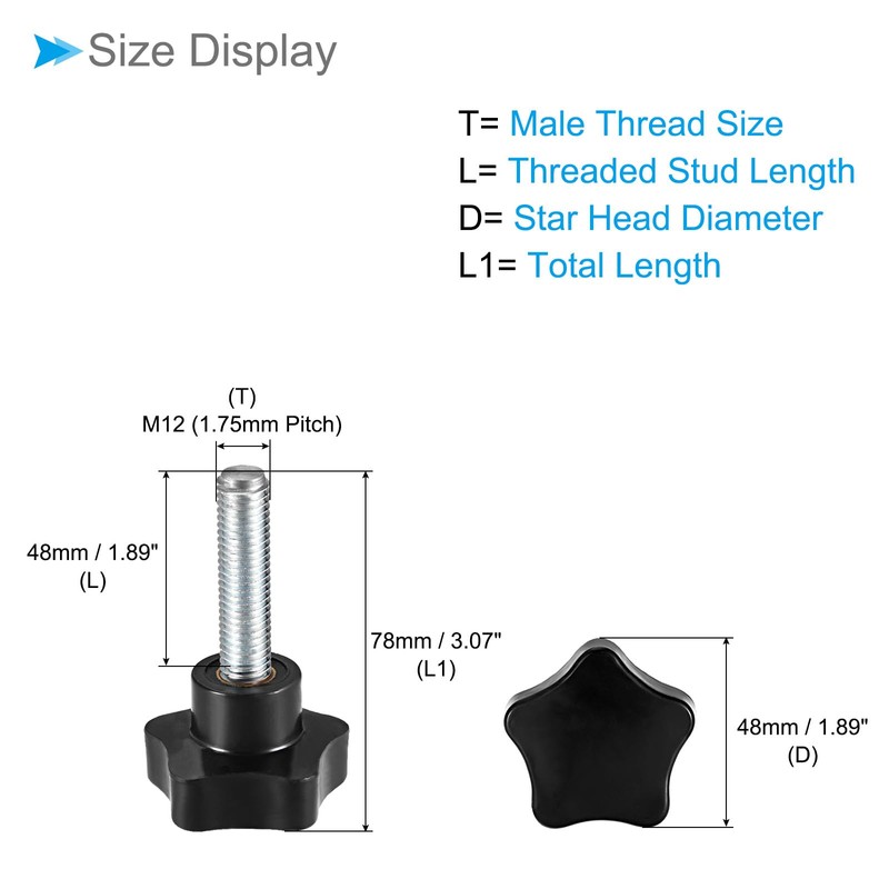 CoCud Star Clamping Knobs, M12 x 48mm Male Thread 48mm