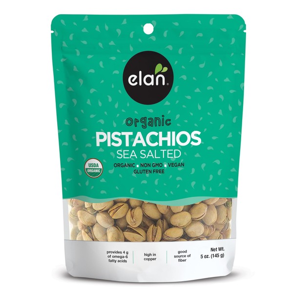 ELAN Organic Sea Salted Pistachios Non-GMO, Vegan, Gluten-Free, Kosher, 145g