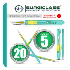 Surgical Scalpel Surgical Blades # 20 Surgical Steel Sterile ● Pack of 5 ● Retractable ● Perfect for wood art, Surgical, Sculpting, Repairs, Lab Anatomy, Sign, Card Making Lab Training SURGIFRONT20-5