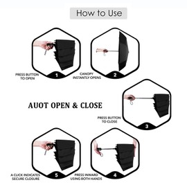 CUBY Travel Umbrella Folding Umbrella Reinforced Windproof Frame Waterproof UV Proof Slip-Proof Handle Easy Carry for Sunny Rainy (Black)