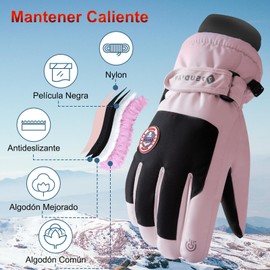 AIONSIC Guantes de esquí para Mujer, Guantes de Nieve Impermeables con visualización táctil, Guantes de Snowboard para Hombre y Mujer, Guantes de Nieve cálidos para Clima frío (Rosa)
