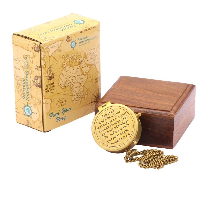 Roorkee Instruments India Compass with Scripture Proverbs 3: 5-6 is