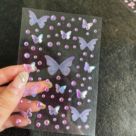 Butterfly Face Gems for Girls – 150PCS +Summer Glitter Face Jewels, Self-Adhesive Rhinestones for Eyes, Cheeks, Body Nail– Festival, Rave, Cosplay, Birthday Party, Makeup Decoration (Purple)