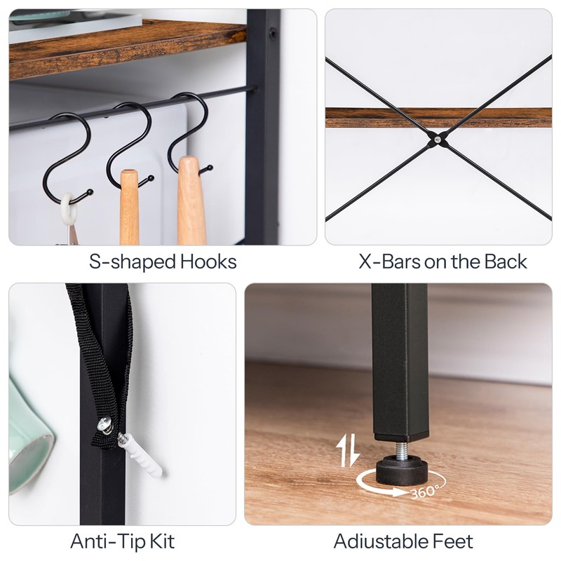 HOOBRO Kitchen Bakers Rack with Storage, 4 Tiers Coffee Bar