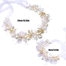 WHYCNJL 1 Piece Girls Flower Wreath Hair Children with 1 Piece Bow Bracelets Bracelet Vine Rhinestone Branch Crown Flower Headpiece for Weddings Birthday Parties Performance and Summer Beach
