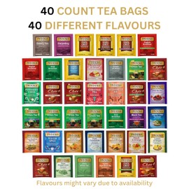 Twinings Tea Bags Sampler Assortment Box with Decorative Cotton Pouch Bag (40 Count) 40 Different Flavours for Tea Lovers: Her, Him, Women, Men, Couples, Family, Friends, Coworkers
