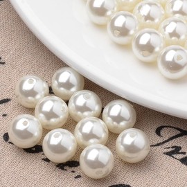Ornazy - 120 cuentas de perlas imitadas de 20 mm con agujeros de perlas de imitación de acrílico blanco cremoso para manualidades, joyería, pulseras, pendientes, collar