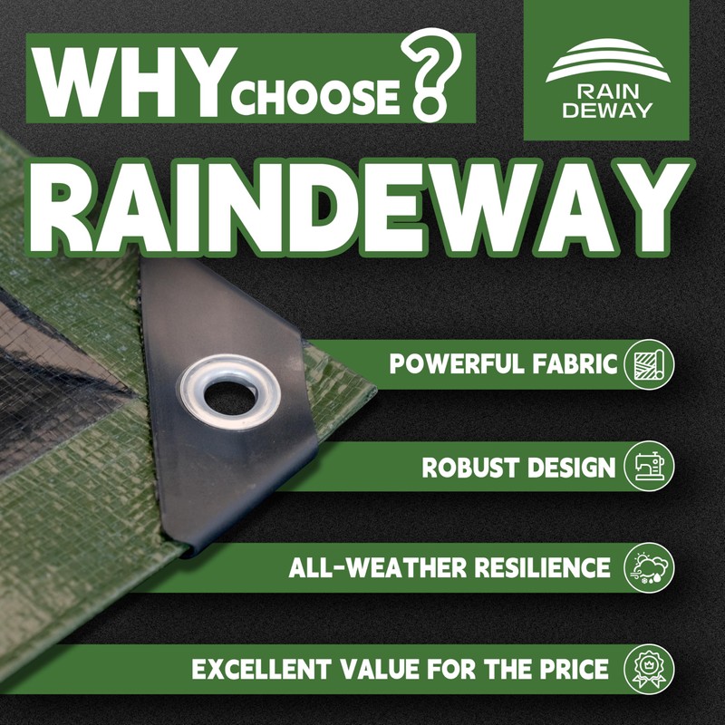 RAINDEWAY Tarps 8x8 Feet,Tarp Waterproof,9Mil Thick,Finished Size,Multipurpose Poly Tarp Cover