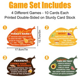 40pcs Thanksgiving Card Games, 4 Fall Harvest Games Happy Fall Themed Party Games 10 Cards Each Thanksgiving Games for Family