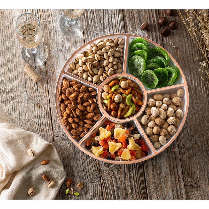 Plasticpro 6 Sectional Round Plastic Serving Tray/Platter (2, White &