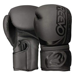 Reevo Training Boxing Glove - 12oz Black Eclipse Design with Vented Palm, Attached Thumb, Hook & Loop Closure Leather Gloves