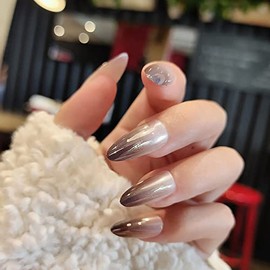24 Pcs Nail Tips, Gray, Aurora Film, Gradient Length, Plain Style, Receptions, Parties, After-parties, Wedding Nails (Gray)