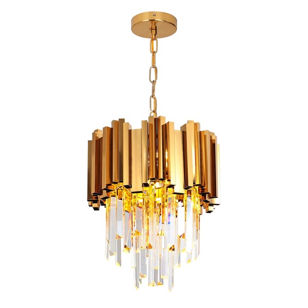 ZIROOPLUS Modern Crystal Chandelier Round Crystal Pendant Light, Gold Crystal Pendant Light Fixture for Kitchen Island,Dining Room, Foyer, Living Room, D12''