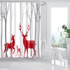 Christmas Deer Shower Curtain Red Deer Family in Forest Silhouette