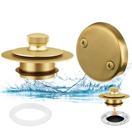 Artiwell Bath Tub Drain Trim Set Conversion Kit Assembly, with Easy Installation Lift and Turn Twist Bathdrain Stopper and Two Holes Tub Drain Overflow Faceplate, Fit Most Bath Drains, Brushed Gold