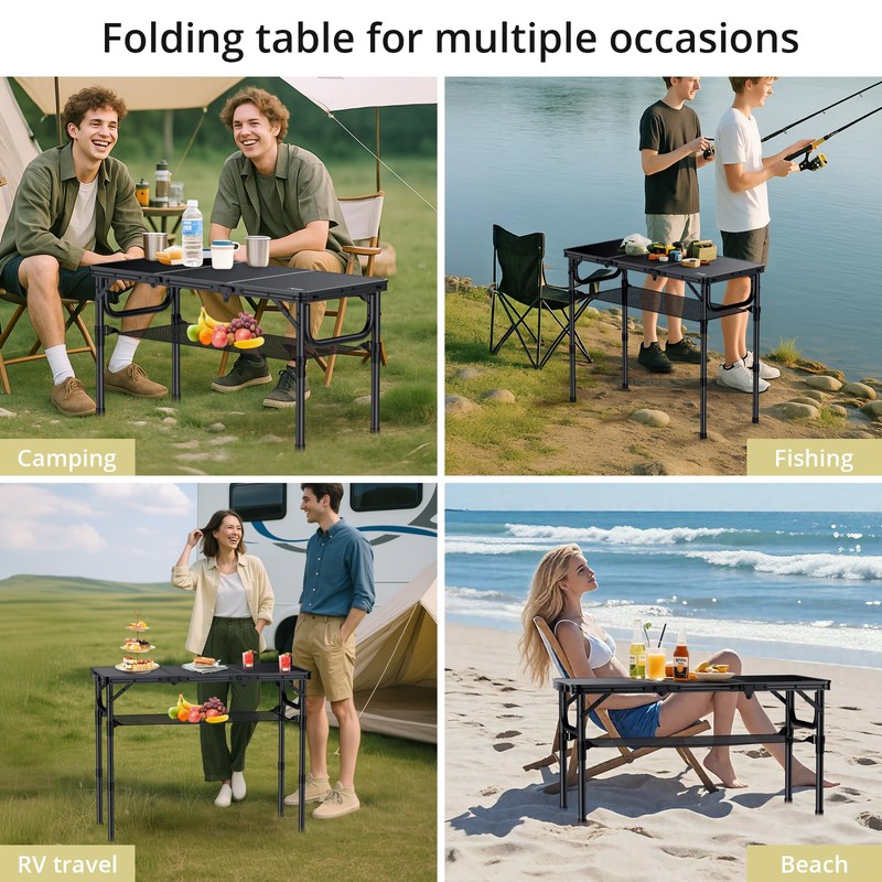 Anbte Folding Camping Table with Storage Net, 3ft Camping Table