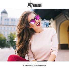 ROCKNIGHT HD Oversized Sunglasses Women Polarized UV Protection Pink Mirrored Reflective Metal Sunglasses Gifts Big Head