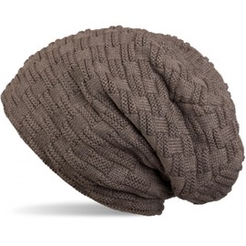 styleBREAKER 04024058 Warm Fine Knit Beanie Hat with Woven Pattern and Very Soft Fleece Lining, Unisex - taupe