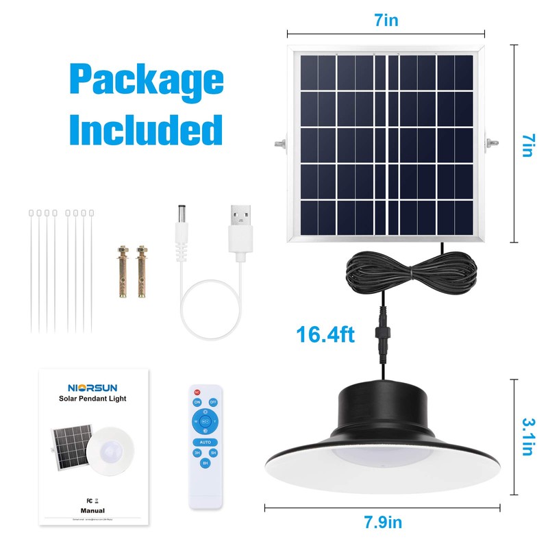 Solar Lights Outdoor, NIORSUN LED Solar Pendant Light 3000K|4000K|5000K| Dimmable