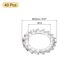 sourcing map 40Pcs External Tooth Washers, M14 304 Stainless Steel External Serrated Washer for Mechanical Equipment Fasteners, Silver