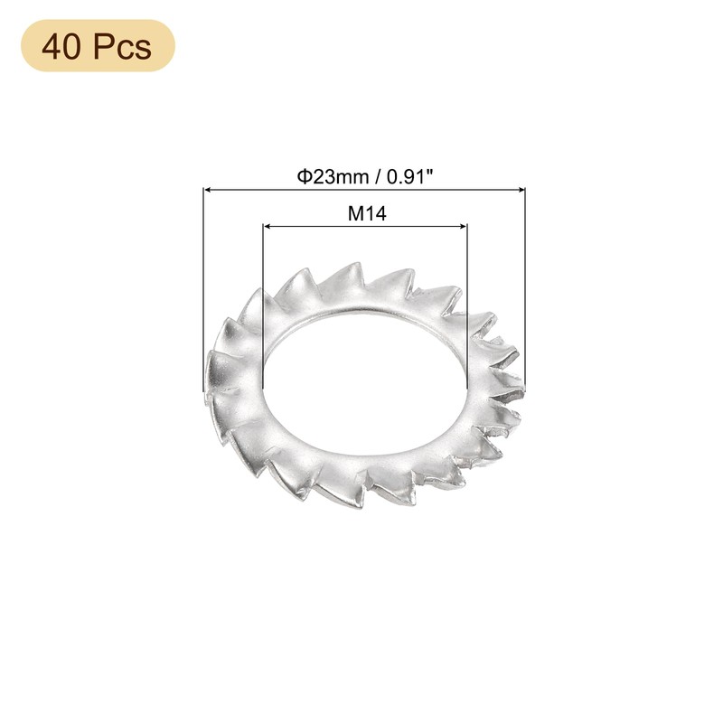 sourcing map 40Pcs External Tooth Washers, M14 304 Stainless Steel