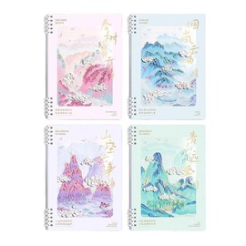 aupawdy Notepad A5 Lined, Pack of 4 Notebook 80 Sheets per Book/160 Pages, Oil Painting Style Cover Spiral Pad A5, Ideal for Study Notes & Creative Sketches, PVC Hardcover, 20.6 x 14.4 cm